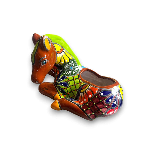 Colorful Hand-Painted Talavera Small Horse Statue Planter handcrafted multicolor Mexican ceramic horse planter by The Talavera Hub