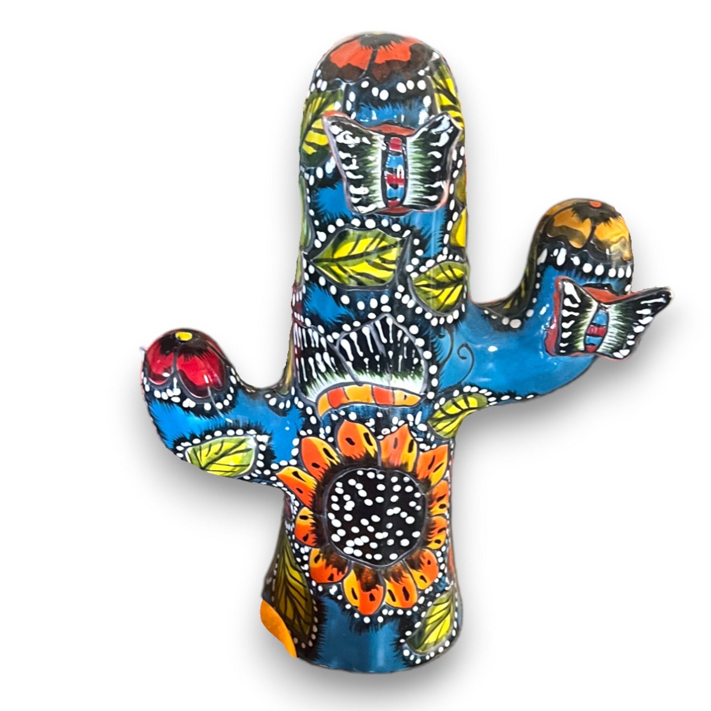 Colorful Handmade Talavera Cactus Statue | Large Mexican Cultural Art