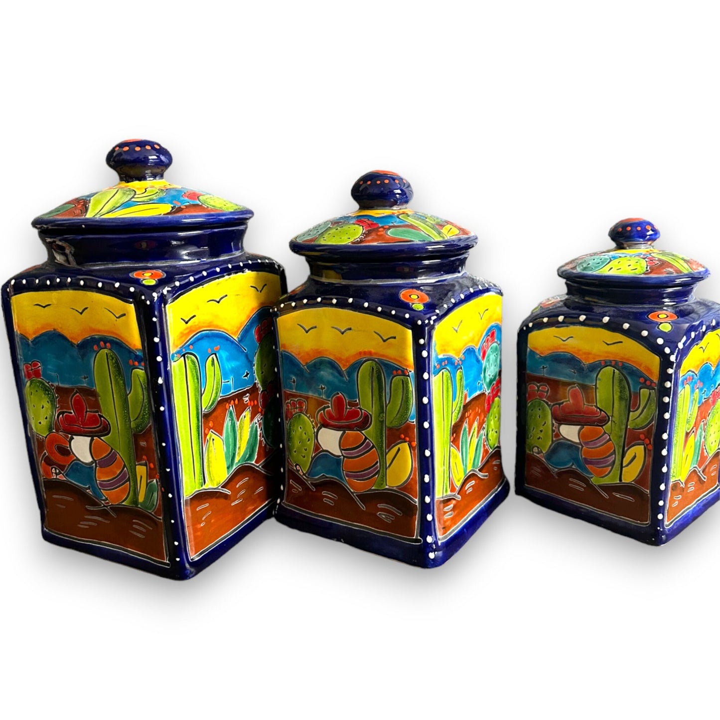 Handmade Panchito Canister Set | Colorful Mexican Talavera Pottery