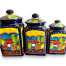 Handmade Desert Canister Set | Colorful Mexican Talavera Pottery - hand-painted desert scene storage jars