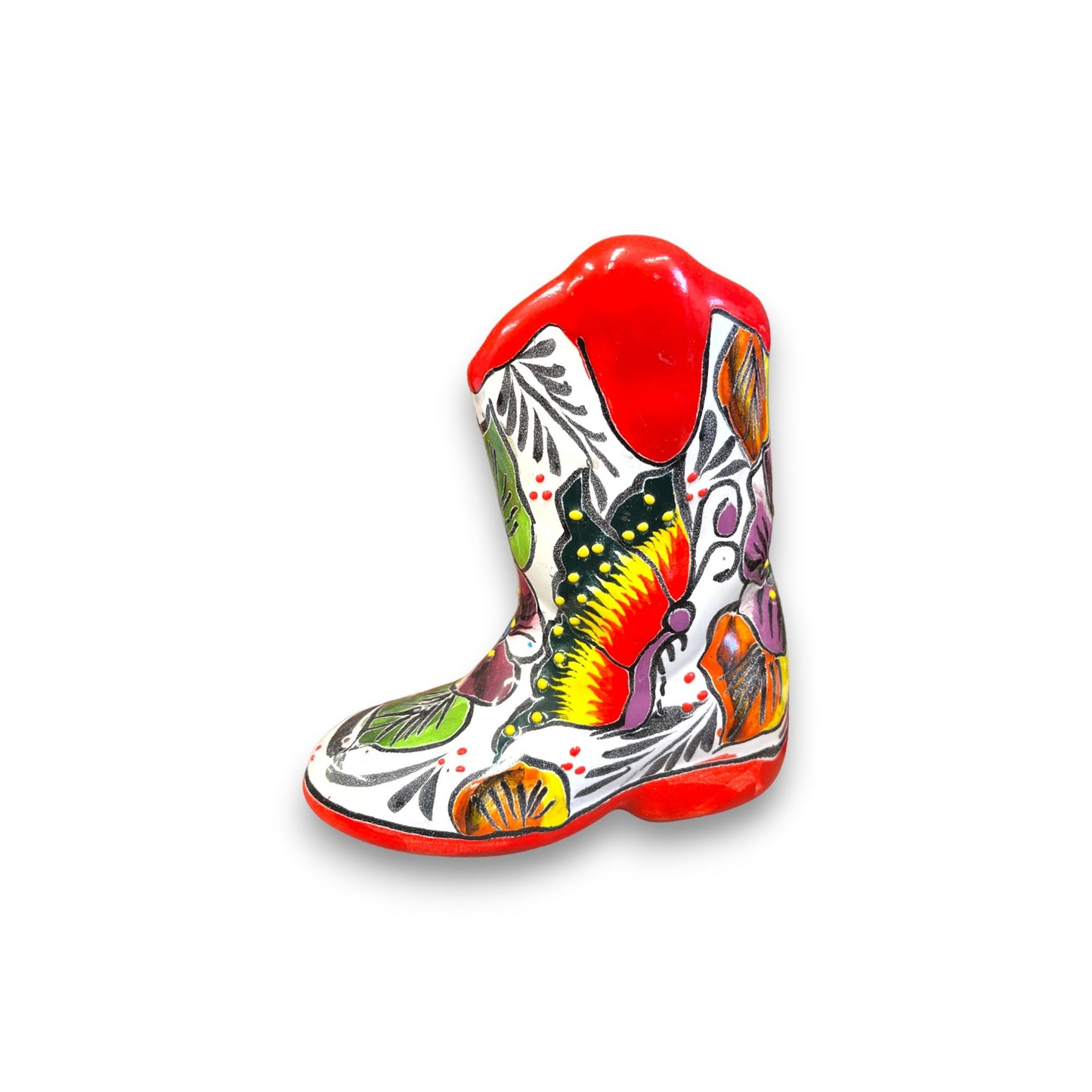 Hand-Painted Talavera Mexican Boot Flower Pot | Colorful Small Talavera Planter