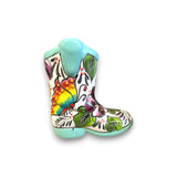 Hand-Painted Talavera Mexican Boot Flower Pot | Colorful Small Talavera Planter - hand-painted floral ceramic boot planter, turquoise accents
