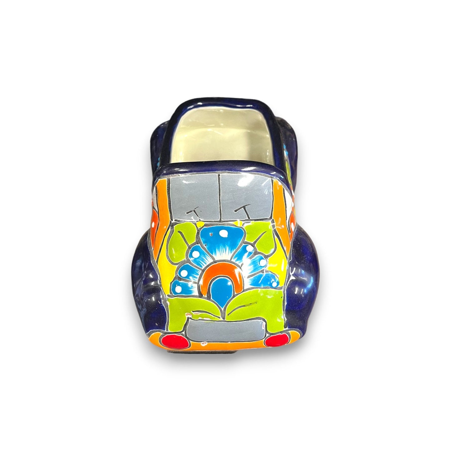 Colorful Hand-Painted Talavera Car Planter | Small Ceramic Car Statue