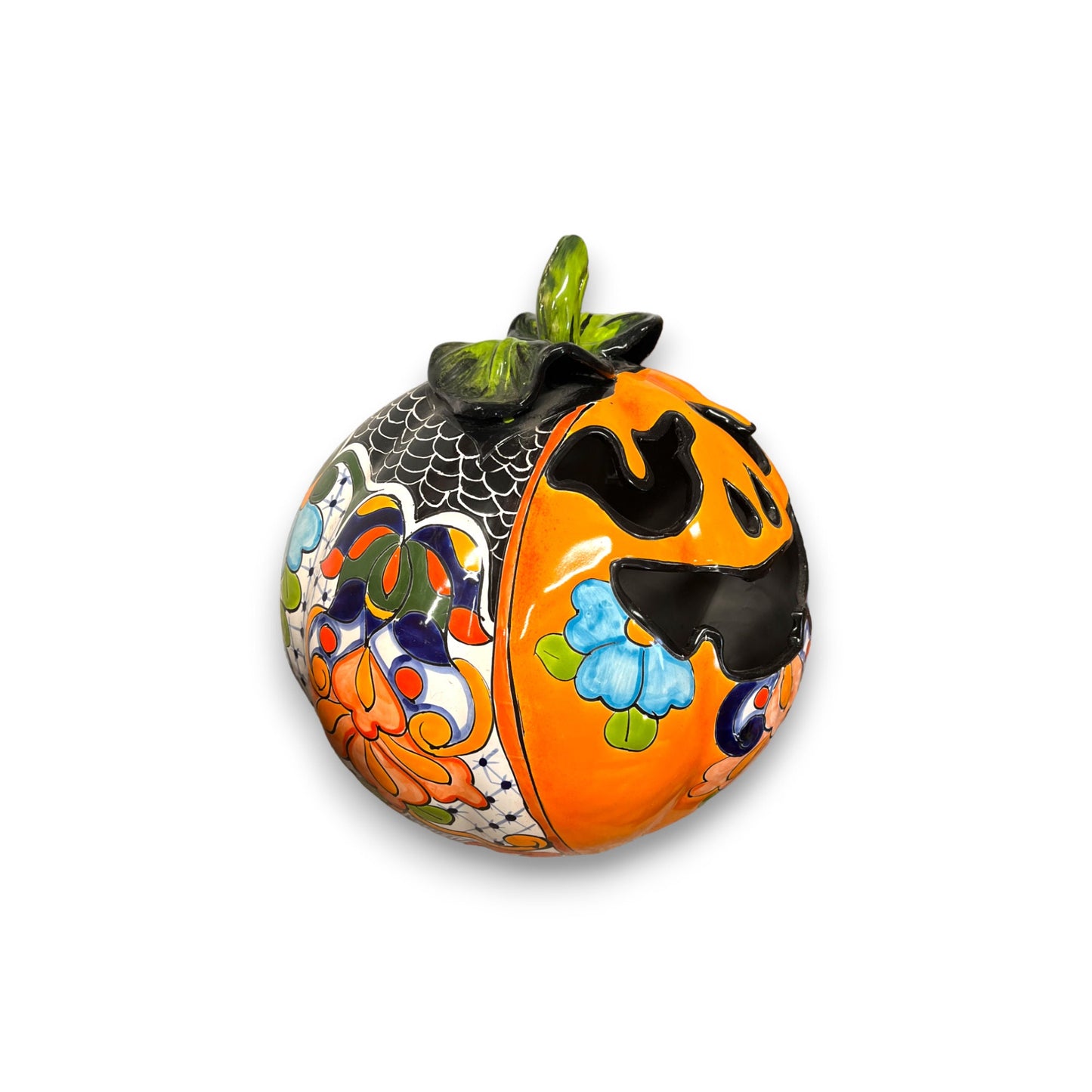 XL Talavera Pumpkin | Handmade Mexican Jack-o'-Lantern Art (14" Diameter)