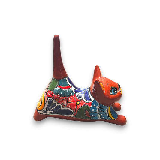 Handmade Talavera Cat Statue | Hand Painted Animal Artwork (Small)