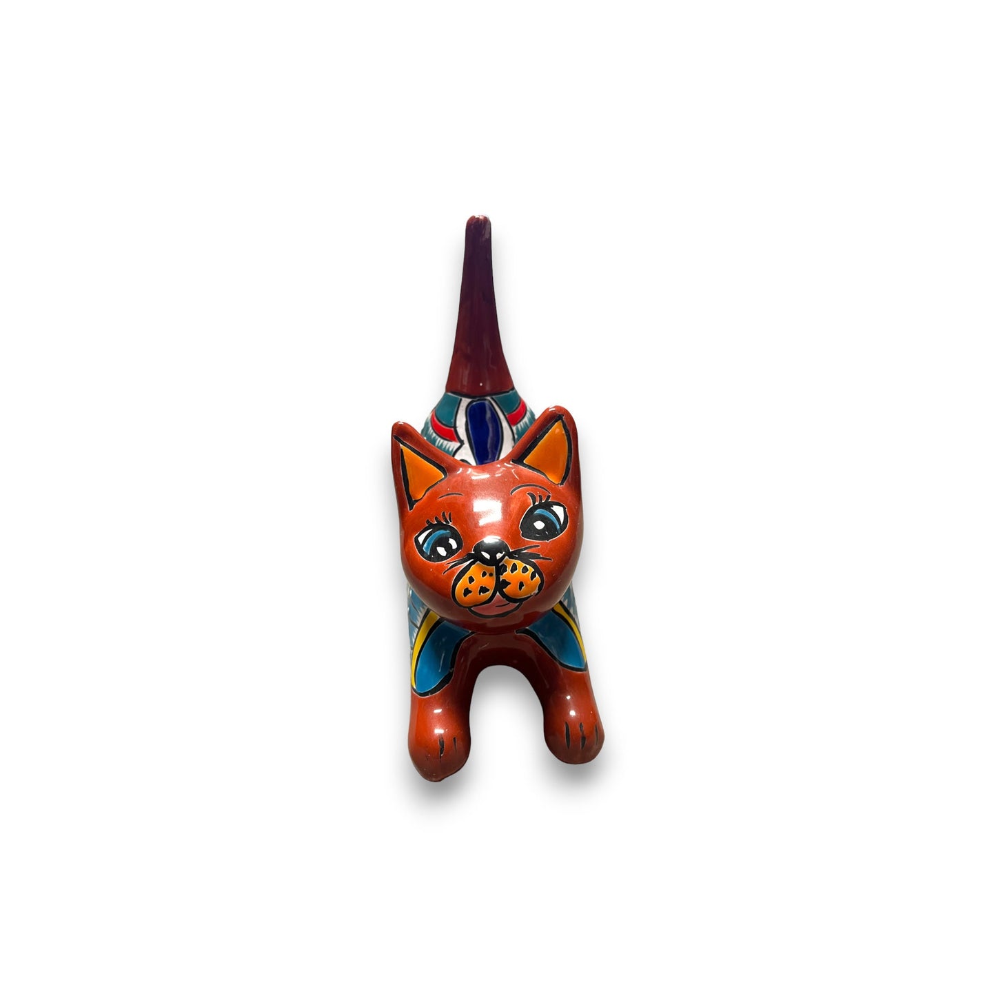 Handmade Talavera Cat Statue | Hand Painted Animal Artwork (Small)