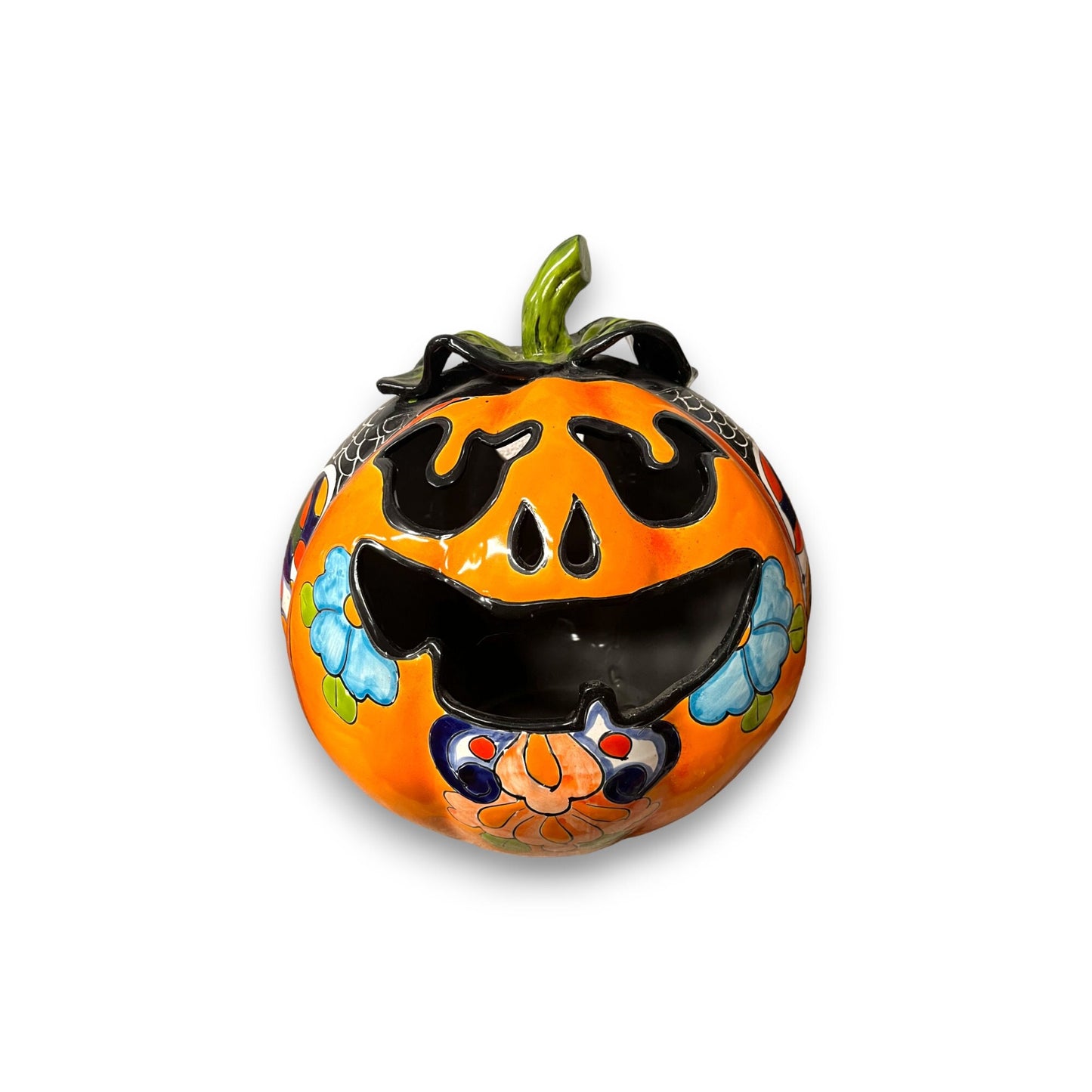 XL Talavera Pumpkin | Handmade Mexican Jack-o'-Lantern Art (14" Diameter)