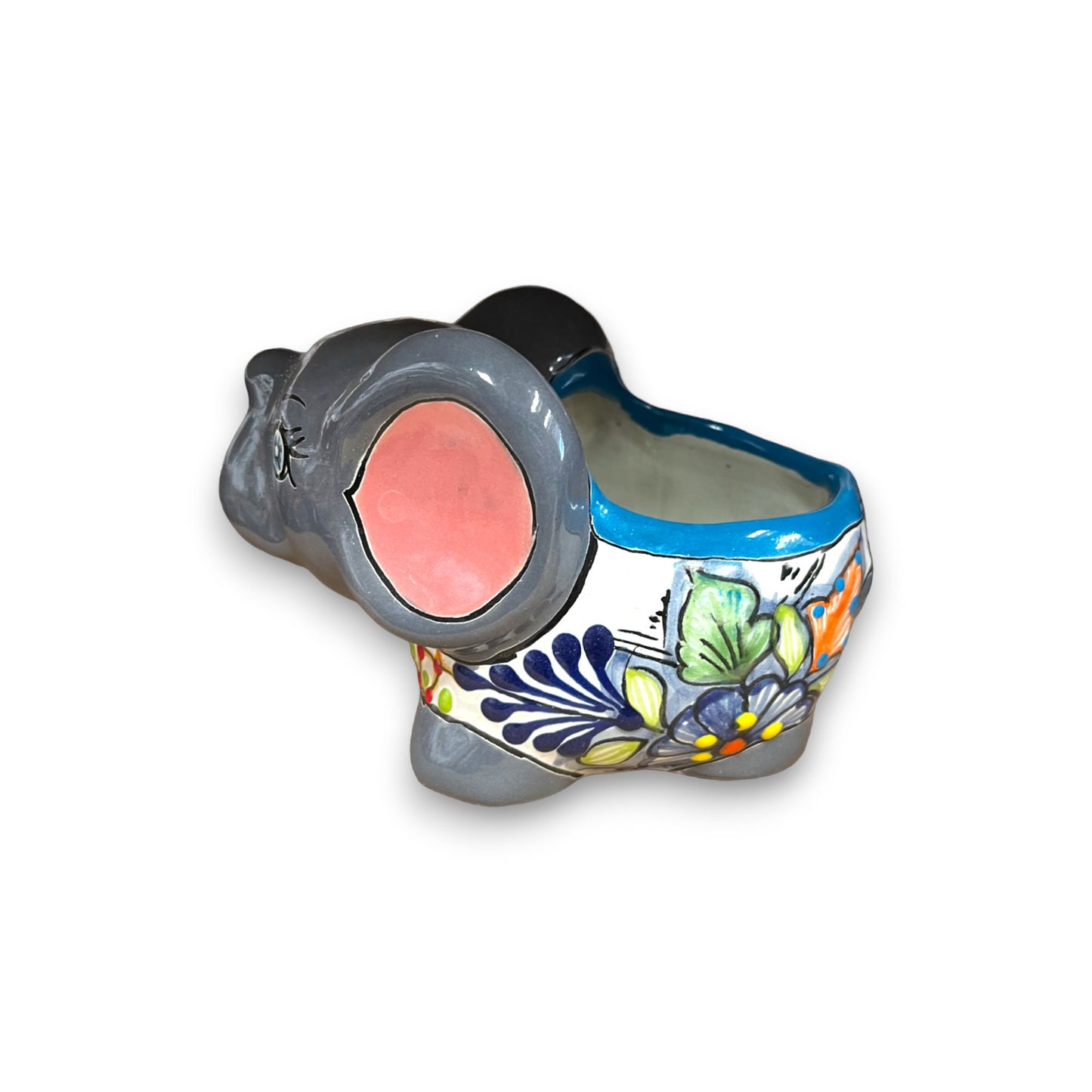 Hand-Painted Talavera Elephant Flower Pot | Colorful Small Talavera Planter