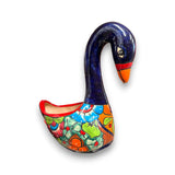 Large Talavera Swan Planter | Colorful Hand-Painted Mexican Pottery - hand-painted blue swan planter with floral Talavera patterns