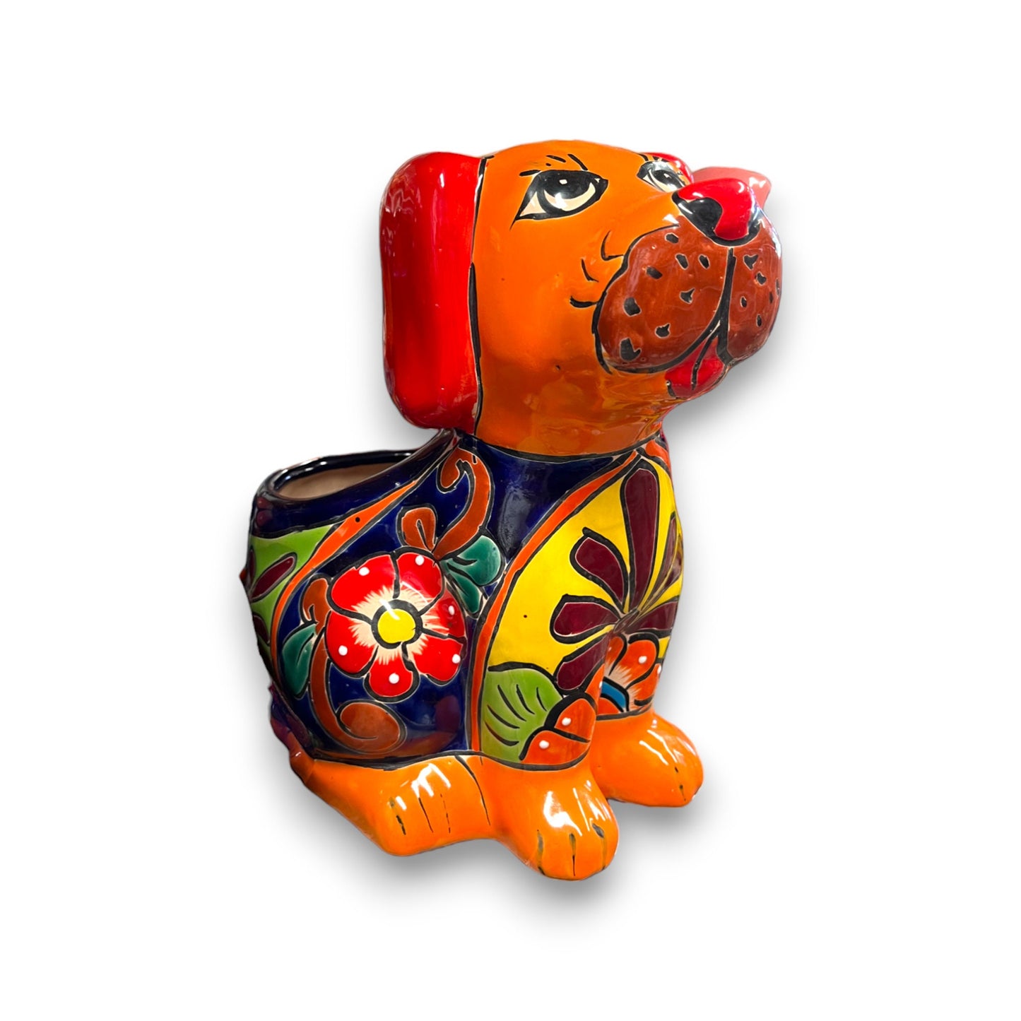 Mexican Handmade Dog Planter | Colorful Hand-Painted Talavera Dog Planter (Medium Size)