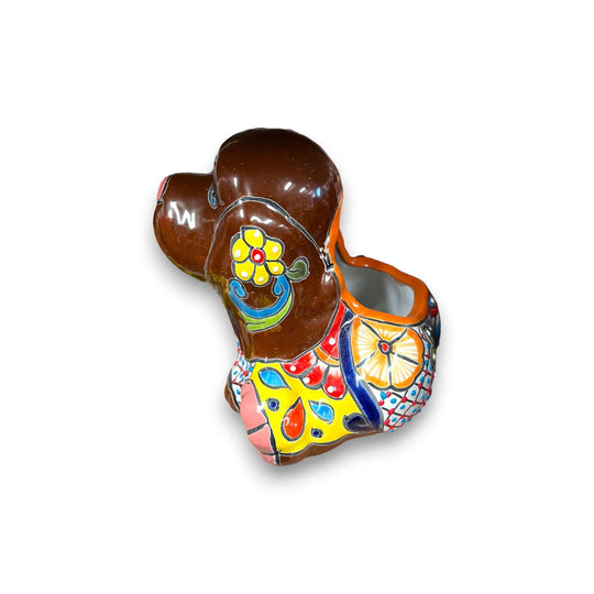 Colorful Talavera Dog Planter | Handcrafted Mexican Pot - vibrant hand-painted sitting dog ceramic planter