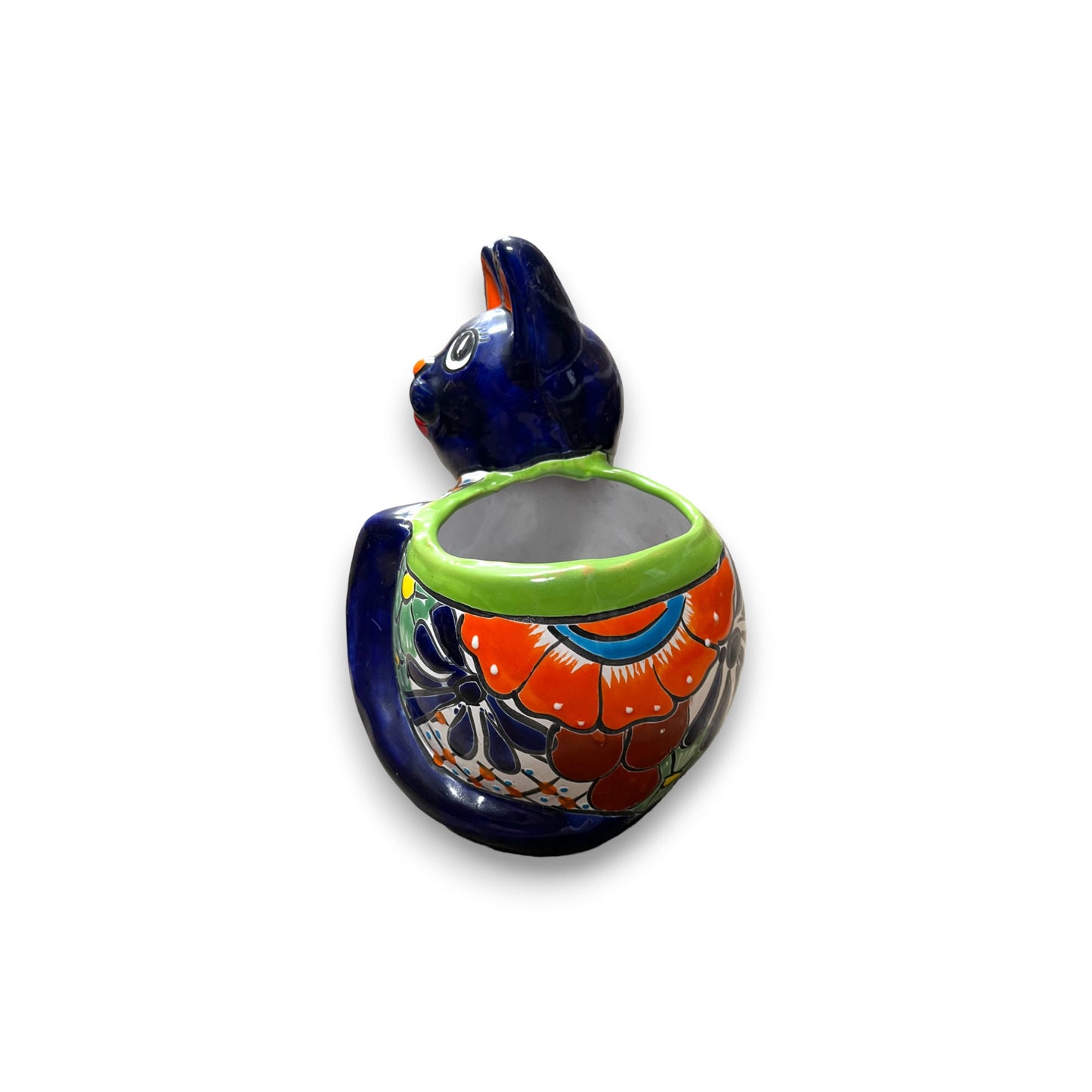 Handmade Cat Planter | Hand Painted Cat Talavera Artwork (Medium Size)