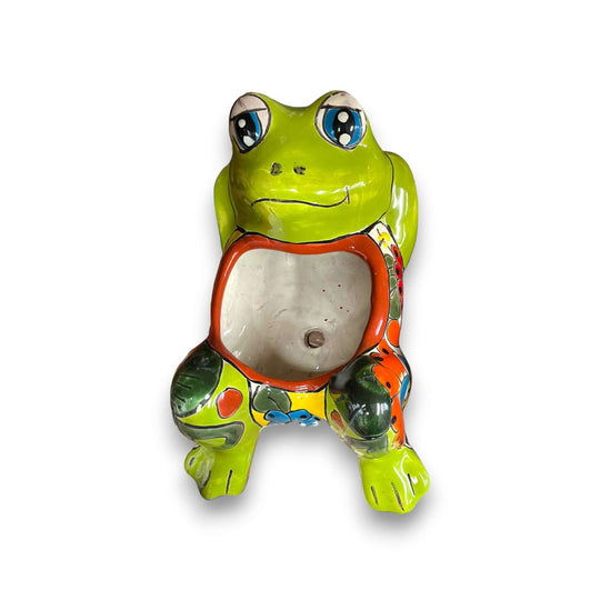 Talavera Frog Planter | Hand-Painted Mexican Ceramic Pot - bright hand-painted Talavera frog planter with multicolor floral patterns