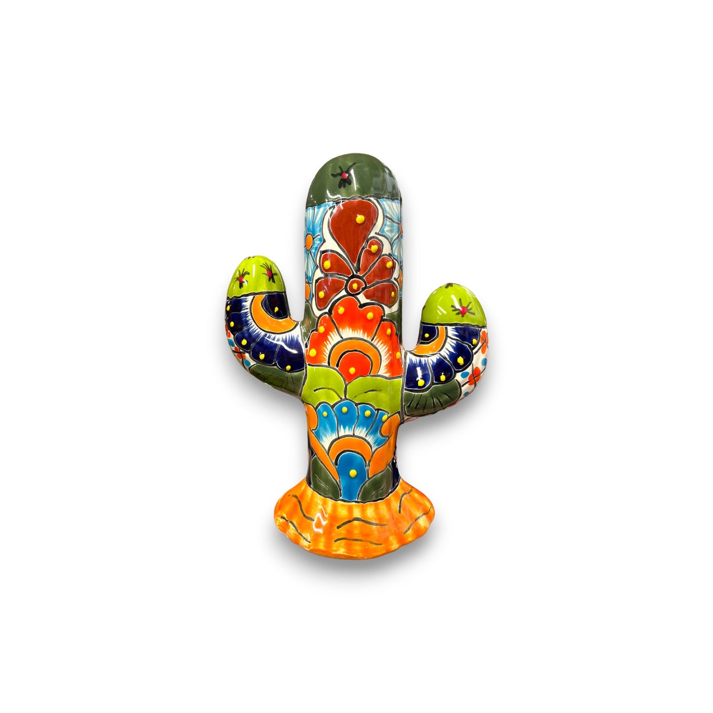 Handmade Talavera Cactus Statue | Medium Size Colorful Cultural Art