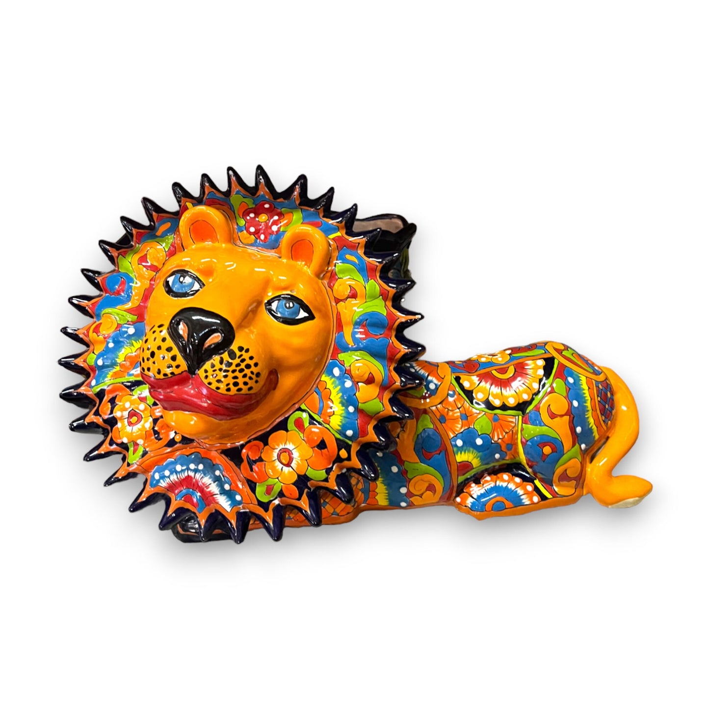 Handmade Talavera Lion Statue | Colorful Medium-Sized Cultural Art