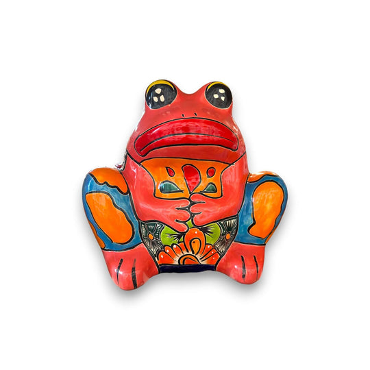 Talavera Frog Planter | Colorful Handmade Mexican Pottery - hand-painted red frog planter with floral Talavera design, lead-free glaze, made in Guanajuato