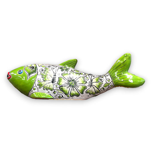 Handmade Talavera Fish Statue | Large Colorful Cultural Art