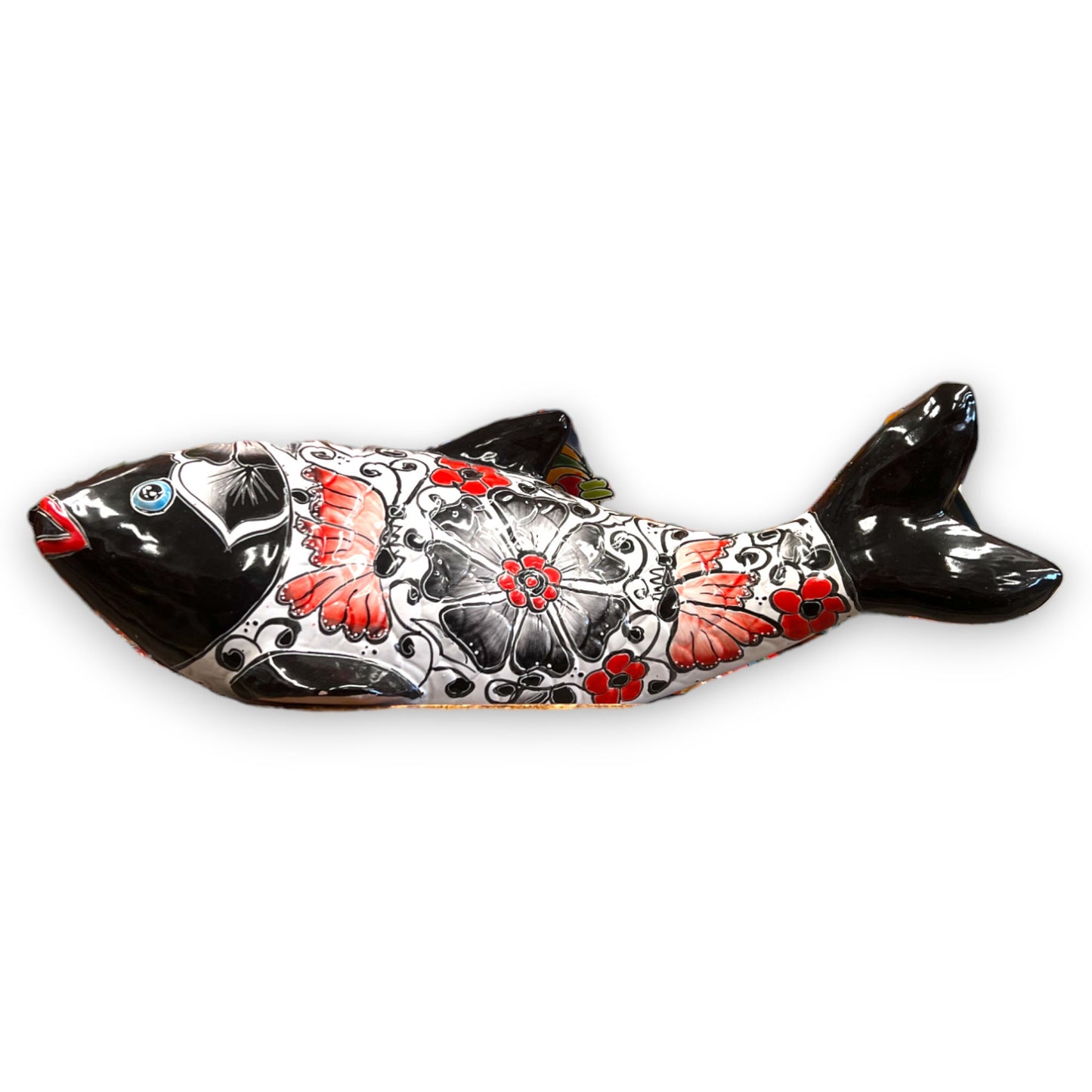 Handmade Talavera Fish Statue | Large Colorful Cultural Art