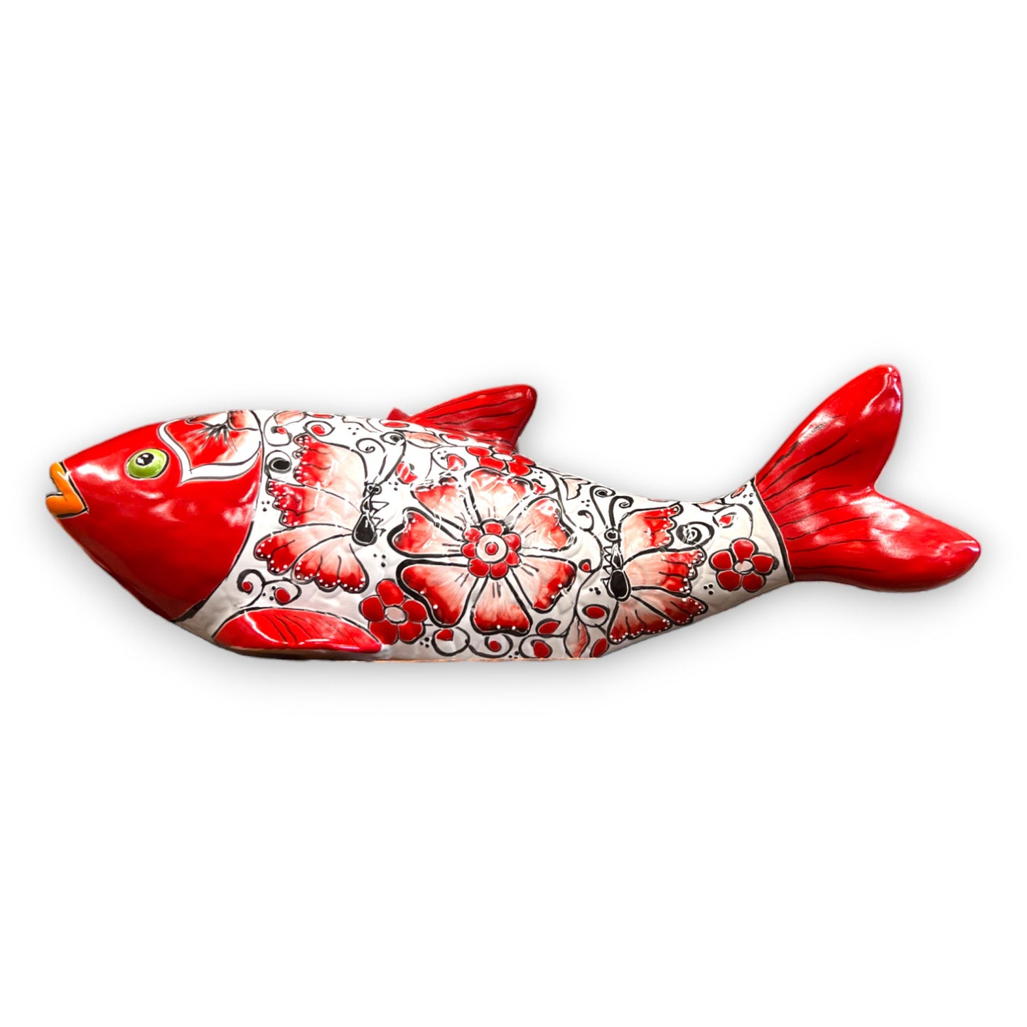 Handmade Talavera Fish Statue | Large Colorful Cultural Art