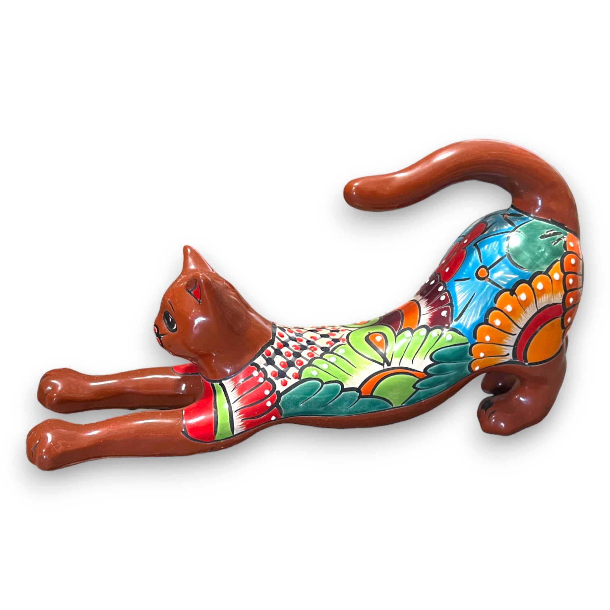 Talavera Pottery hotsell Mexican Stretching Cat Handmade Hand Painted 18” Long Orange