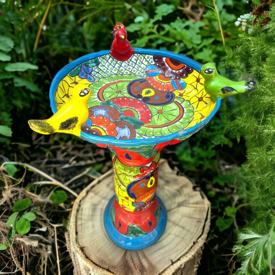 Handmade Talavera Bird Bath | Authentic Mexican Artwork (20" Diameter)