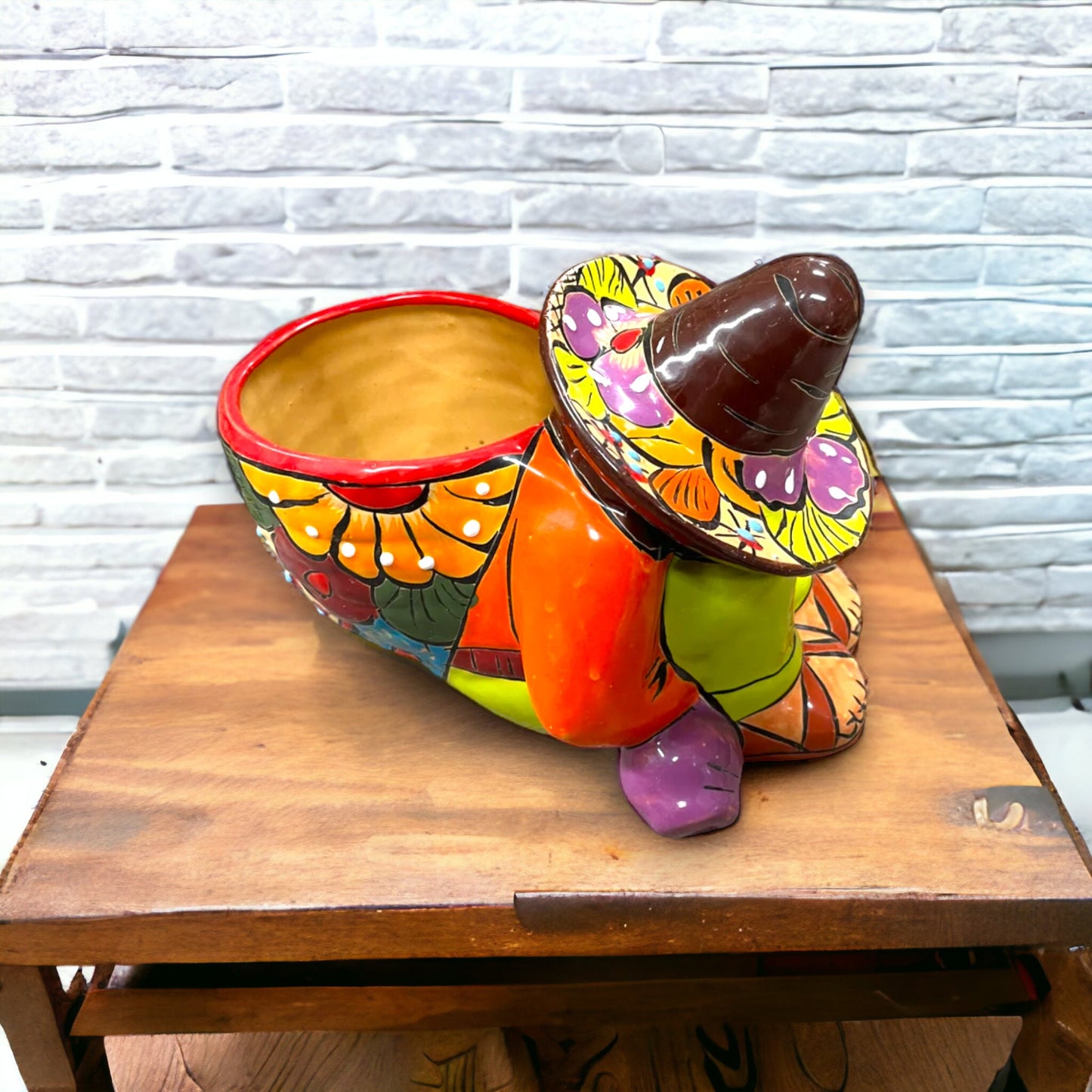 Colorful Hand-Painted Talavera Sleeping Panchito Planter | Mexican Pottery Art