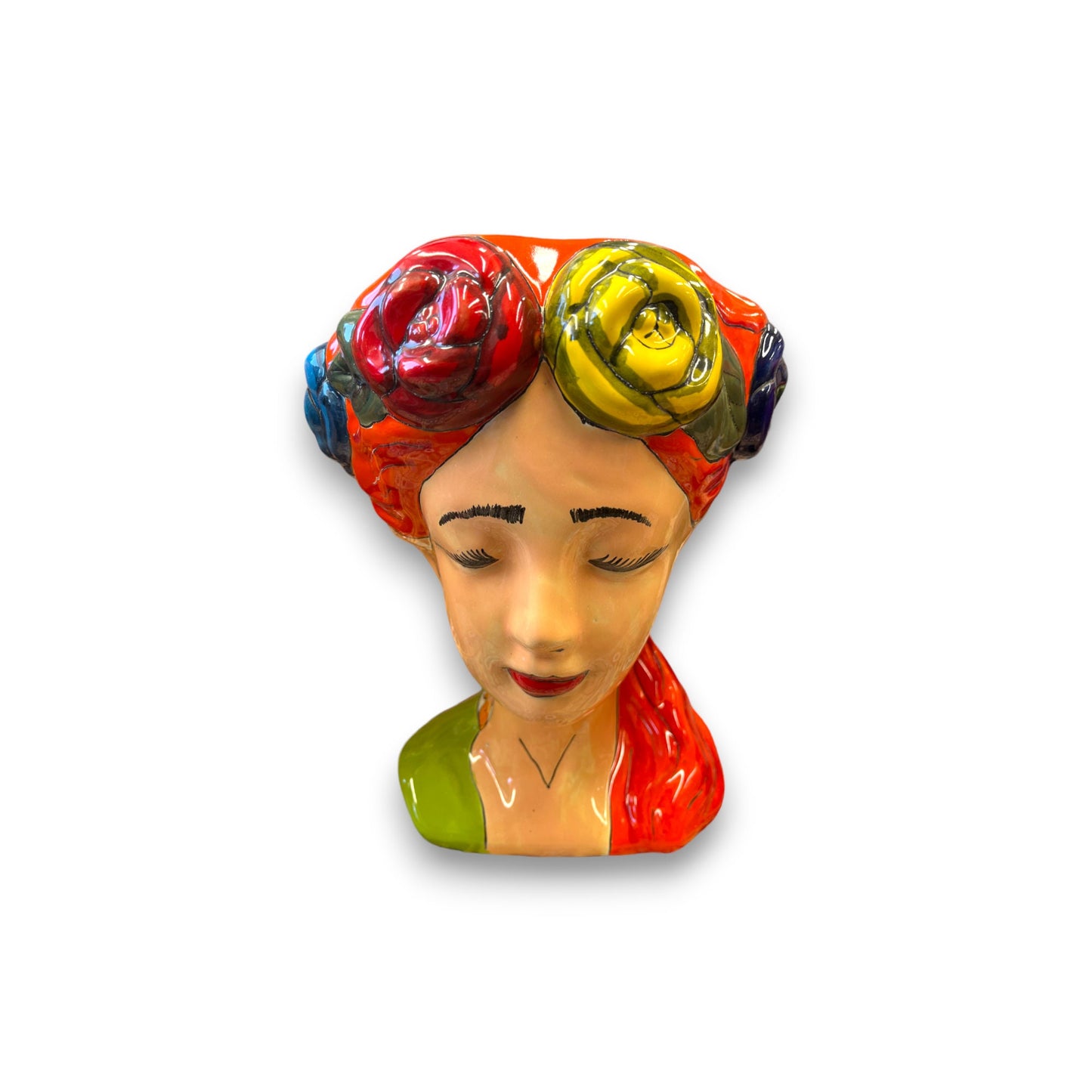 Talavera Ceramic Girl Planter | Handmade Mexican Person Statue (Medium Size)