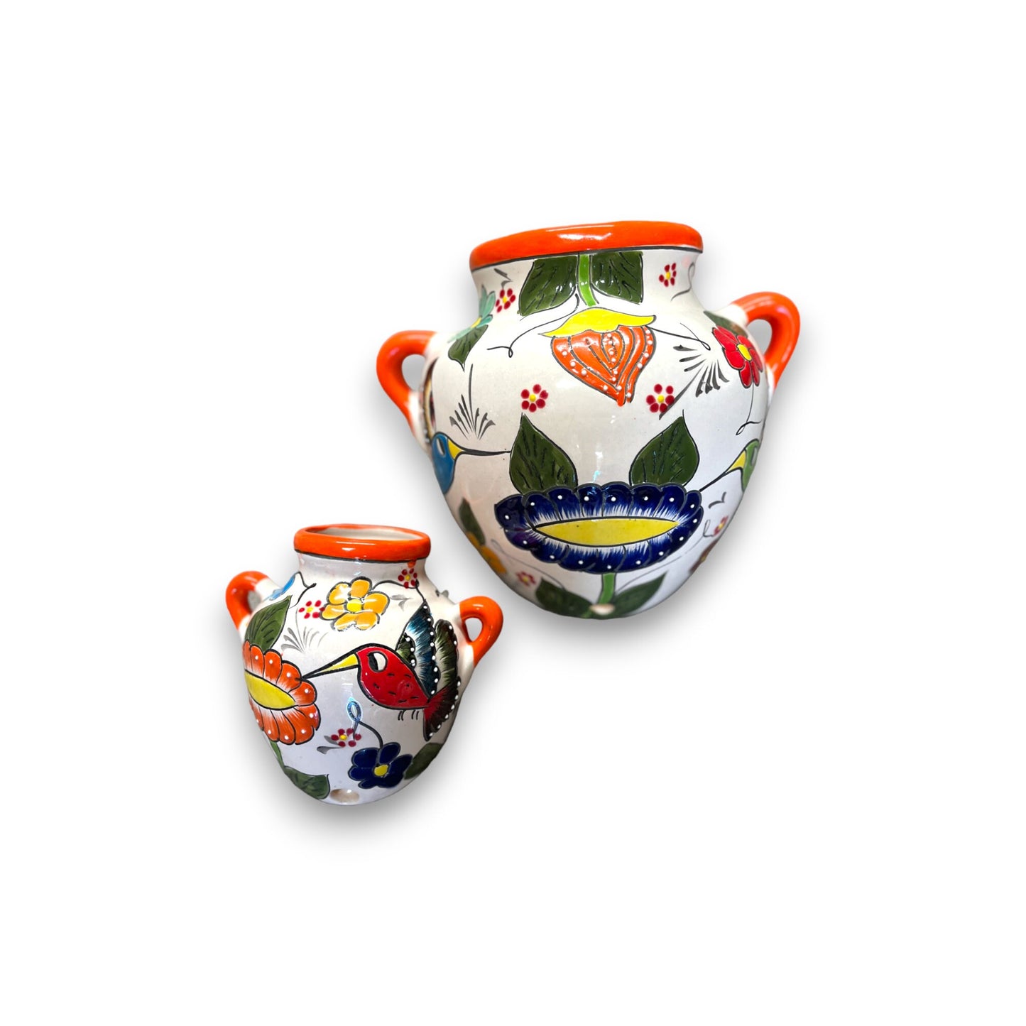 Set of 3 Colorful Talavera Hand-Painted Hanging Planters | Mexican Wall Art