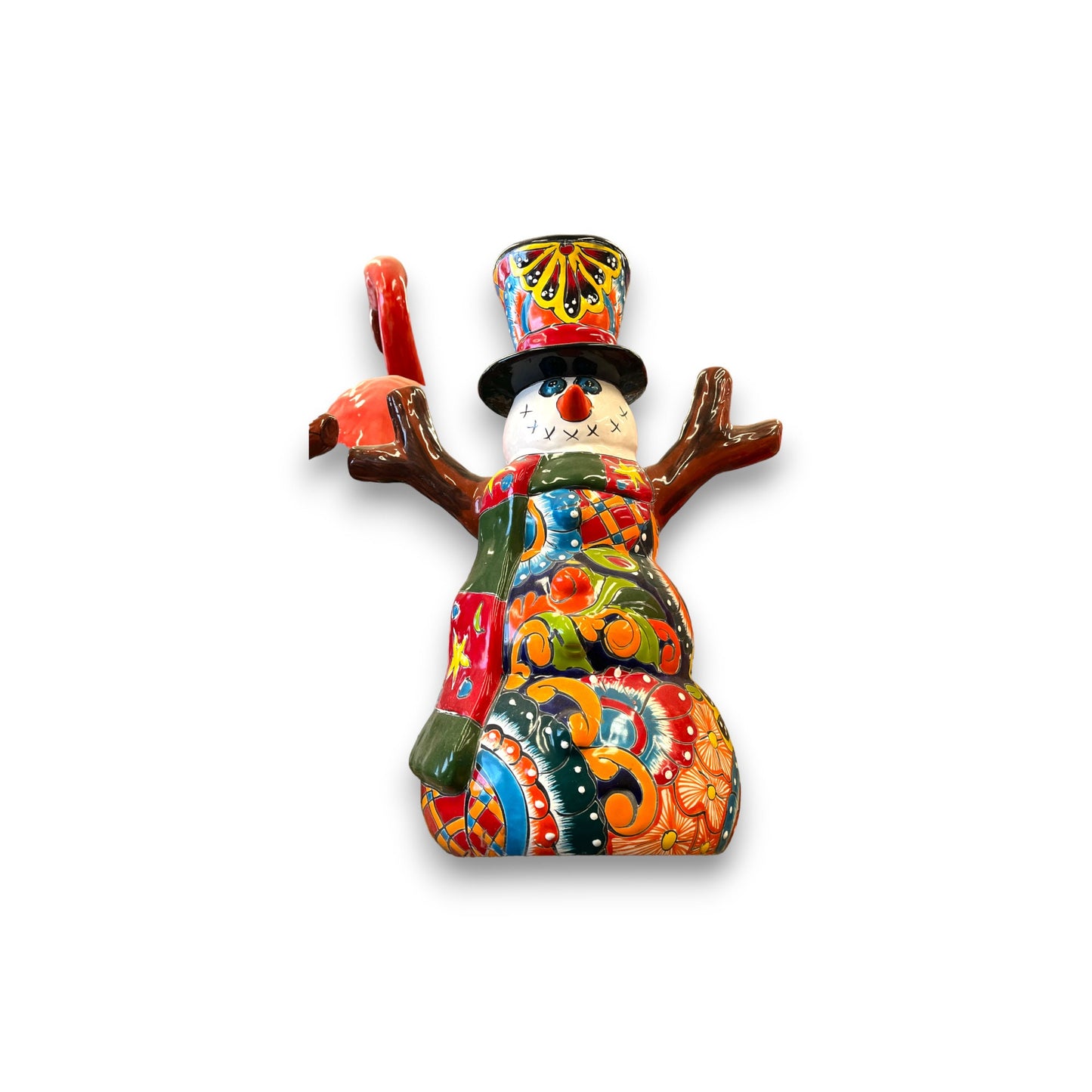 Hand-Painted Talavera Snowman Statue | Festive Christmas Decoration (Medium)