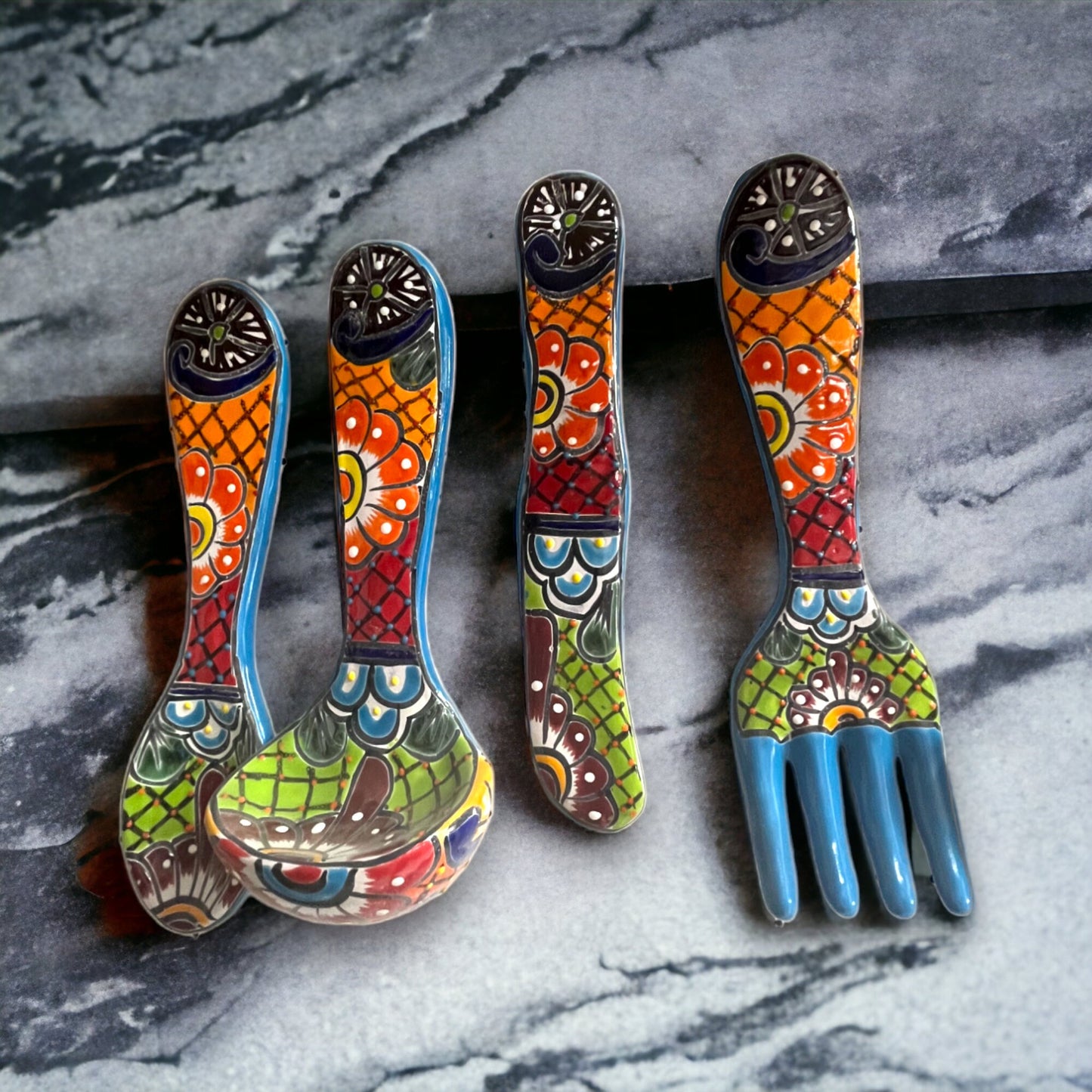 XL Talavera Silverware Wall Art Set | Hand-Painted Utensils