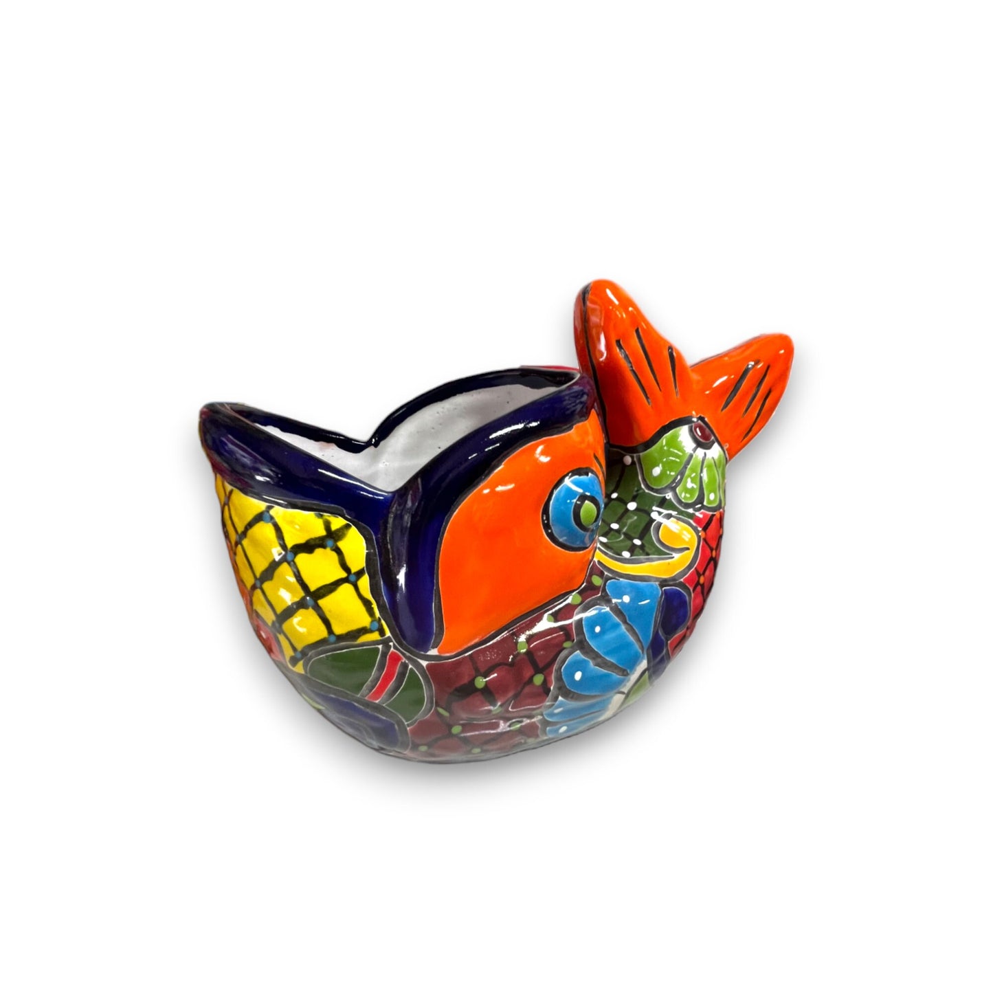 Medium Talavera Fish Planter | Hand-Painted Mexican Statue Pottery