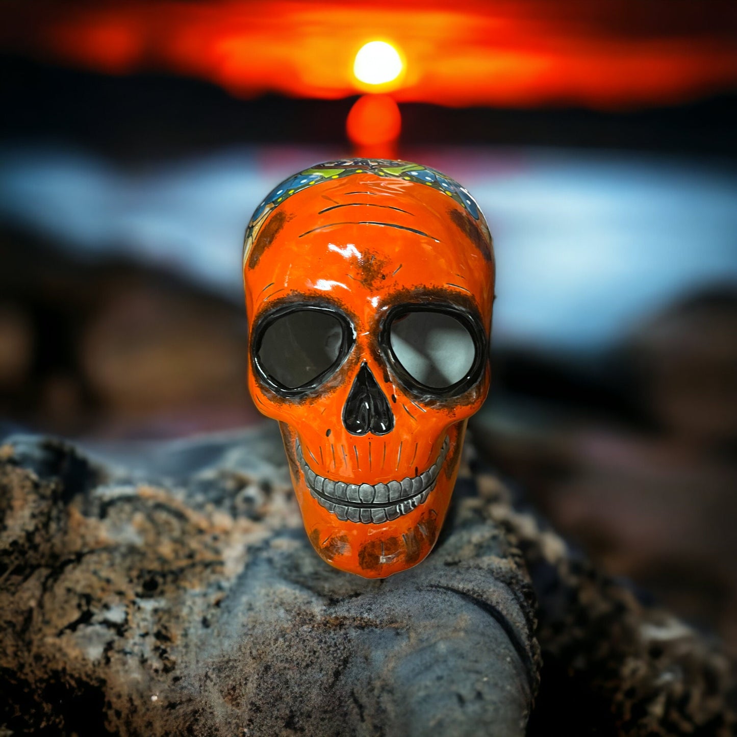 XL Talavera Skull Statue | Handcrafted Mexican Halloween Decor