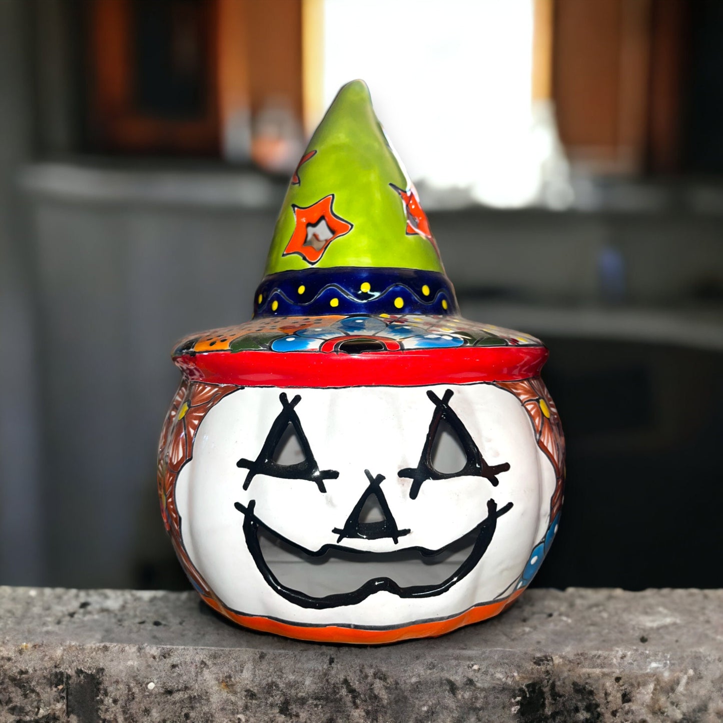 Talavera Pumpkin | Handcrafted Mexican Jack-o'-Lantern Art (12" Diameter)