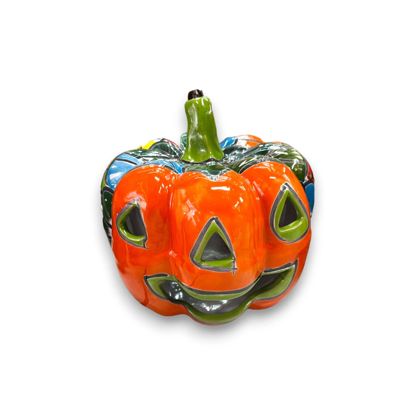 Handcrafted Mexican Jack-o'-Lantern Art | Talavera Pumpkin (10" Diameter)