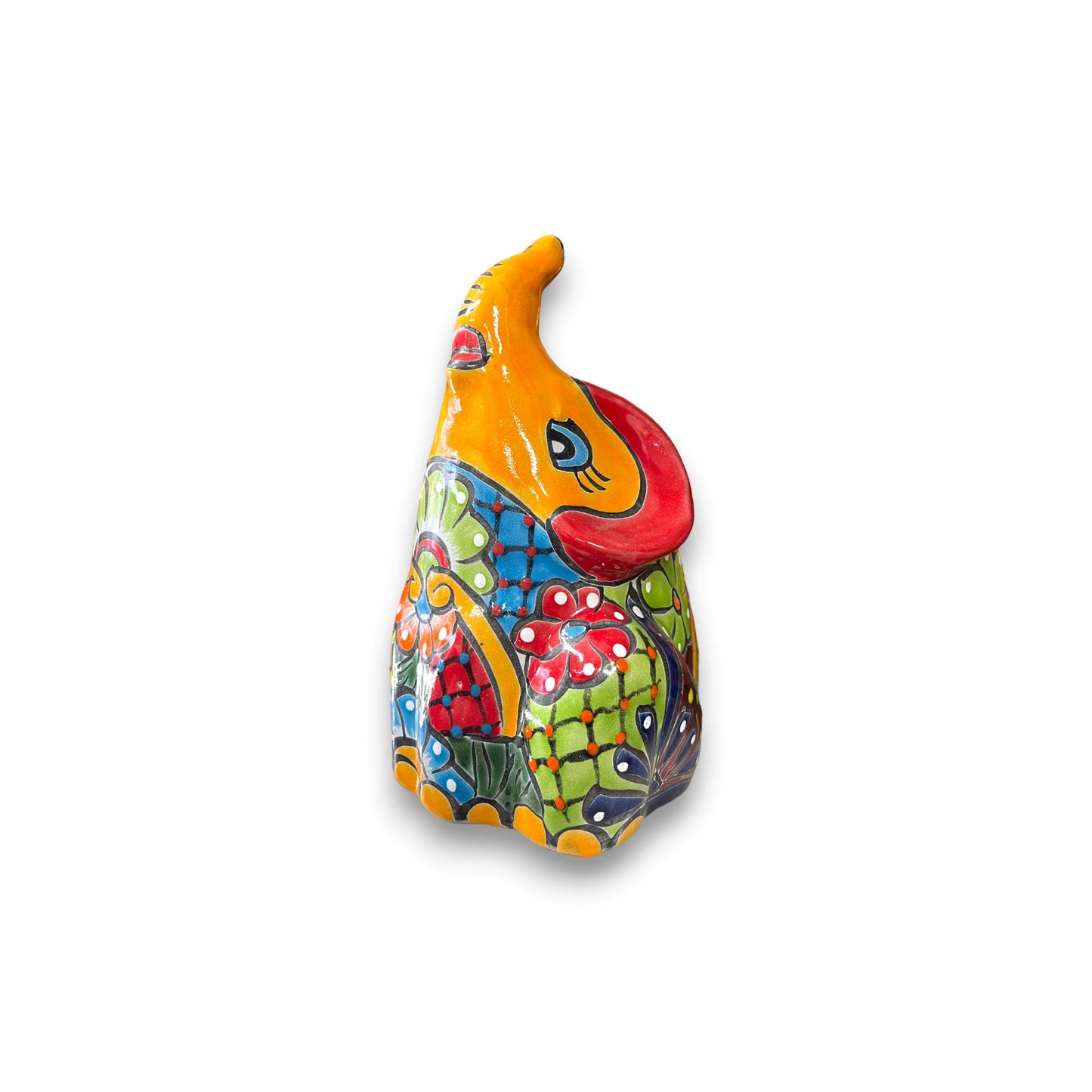 Colorful Talavera Elephant Statue | Handmade Medium Animal Artwork