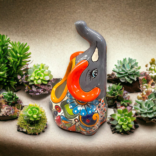 Handmade Talavera Elephant Planter | Colorful Medium Animal Art