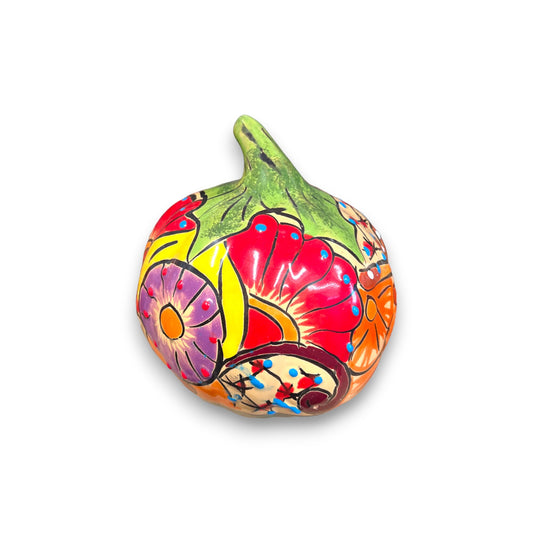 Colorful Hand-Painted Talavera Pumpkin | Artisan Crafted Small Pumpkin Decor