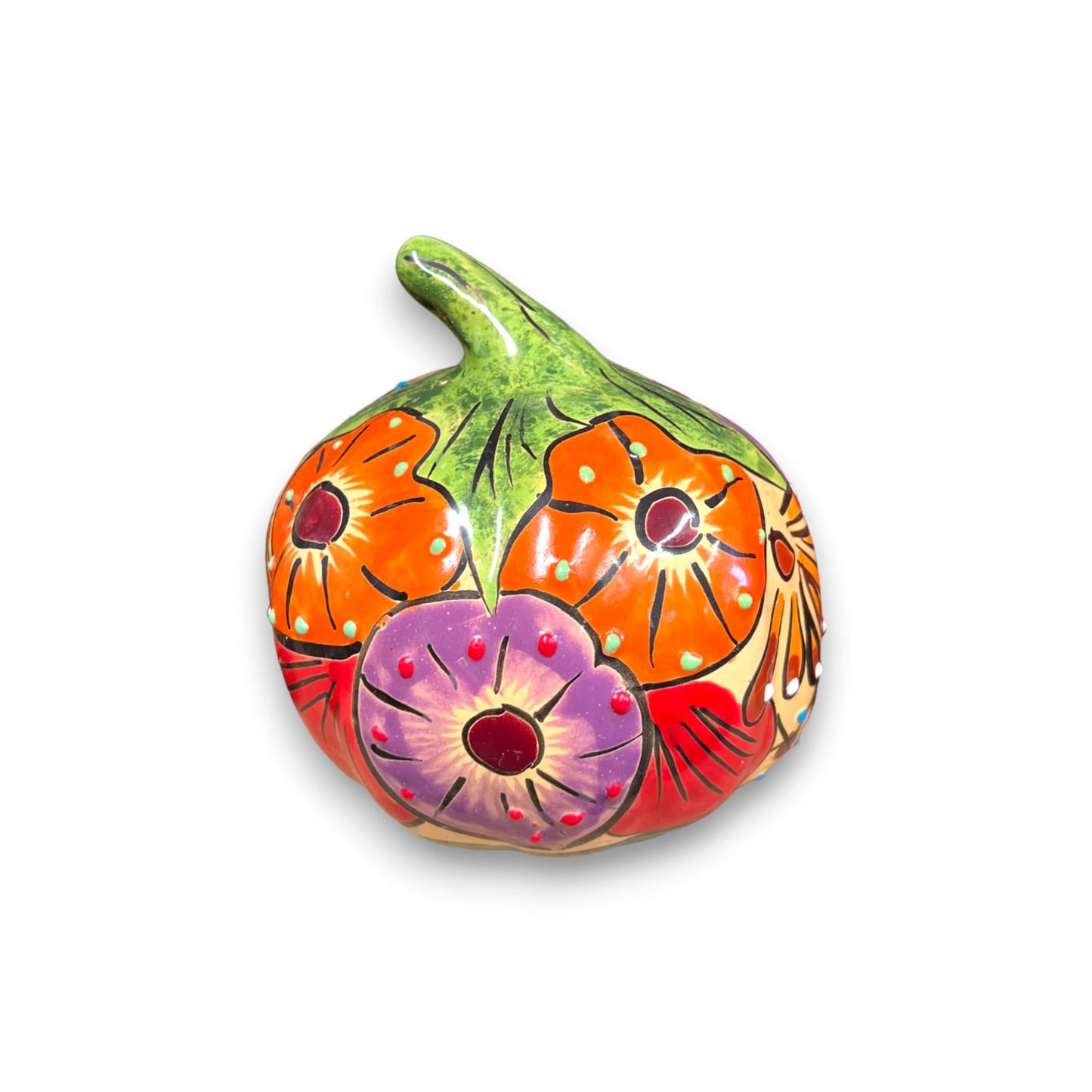 Colorful Hand-Painted Talavera Pumpkin | Artisan Crafted Small Pumpkin Decor