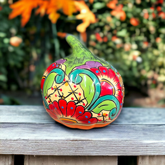 Colorful Hand-Painted Talavera Pumpkin | Artisan Crafted Small Pumpkin Decor