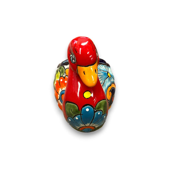 Colorful Talavera Duck Planter | Hand-Painted Mexican Succulent Pottery Art - hand-painted red Talavera duck succulent planter, kiln-fired, lead-free glaze