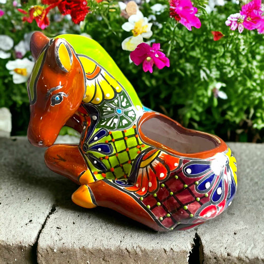 Colorful Talavera Horse Planter - Handcrafted Art