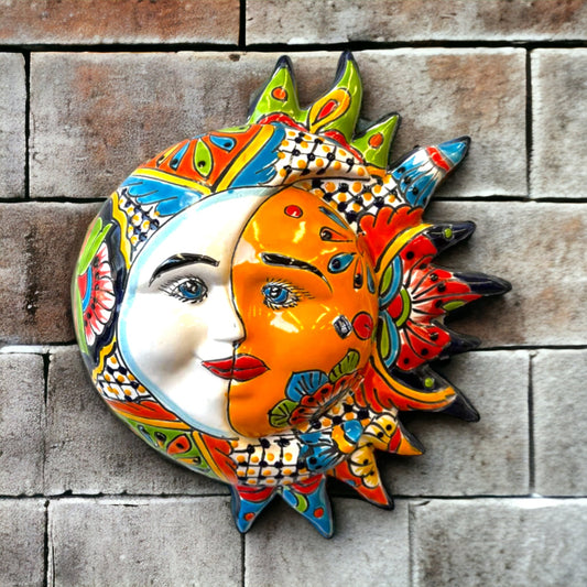 Mexican Handmade Eclipse Wall Art | Talavera Celestial Sun & Moon (Large)