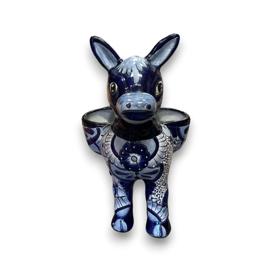Large Talavera Donkey Planter | Blue and White Ceramic Burro Pot - handcrafted blue and white Talavera ceramic donkey planter