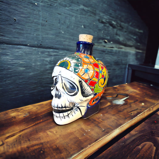 Mexican Talavera Skull Decanter | Day of the Dead Ceramic Skull Decanter (Small)