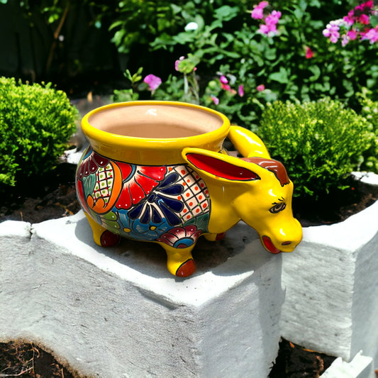 Talavera Donkey Planter | Colorful Mexican Burro Pottery (12" Wide)