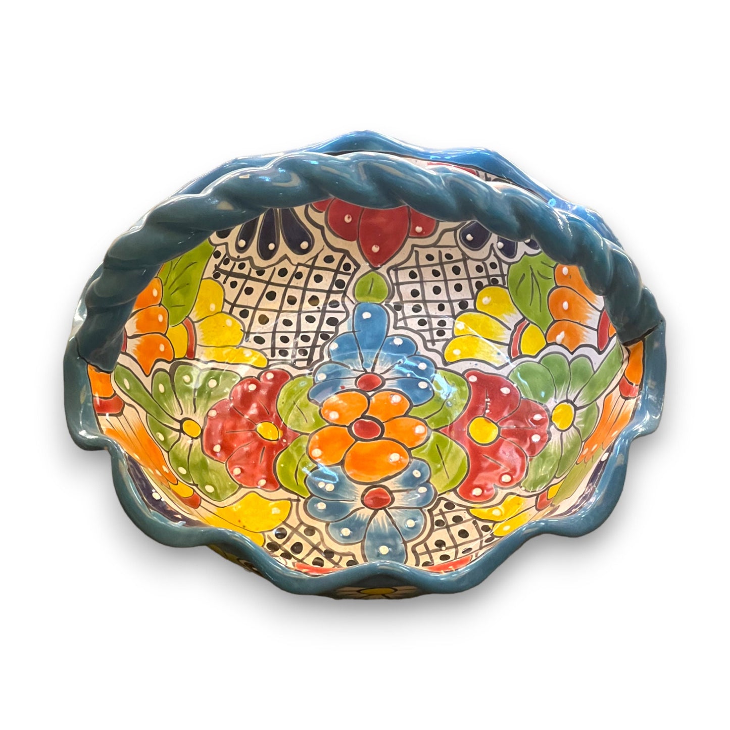 Talavera Fruit Basket | Colorful Hand-Painted Mexican Pottery Centerpiece with Handle