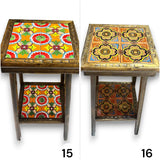 Square Talavera Tile End Table | Handmade Mexican Wood Accent Table with vibrant hand-painted Talavera tiles and lower shelf, kiln-fired lead-free glaze