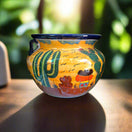 XL Talavera Flower Pot | Hand-Painted Desert Design Planter hand-painted yellow Talavera planter with cactus agave desert motif, oversized kiln-fired piece
