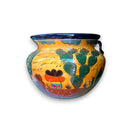 XL Talavera Flower Pot | Hand-Painted Desert Design Planter - oversized hand-painted yellow Talavera planter with cactus and agave motif