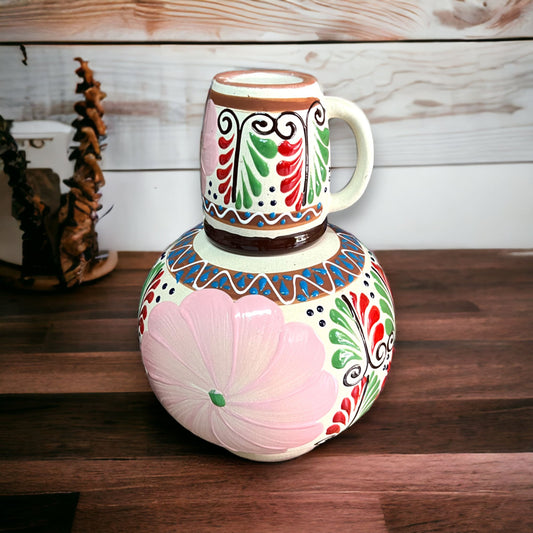 Large Mexican Hand-Painted Water Carafe | Colorful Talavera Beverage Pitcher